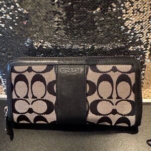 Coach Black and Tan Signature Wallet